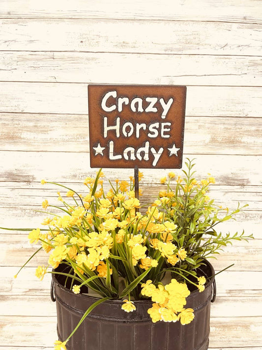 Crazy Horse Lady Plant Stake Plaque Western Garden Stake