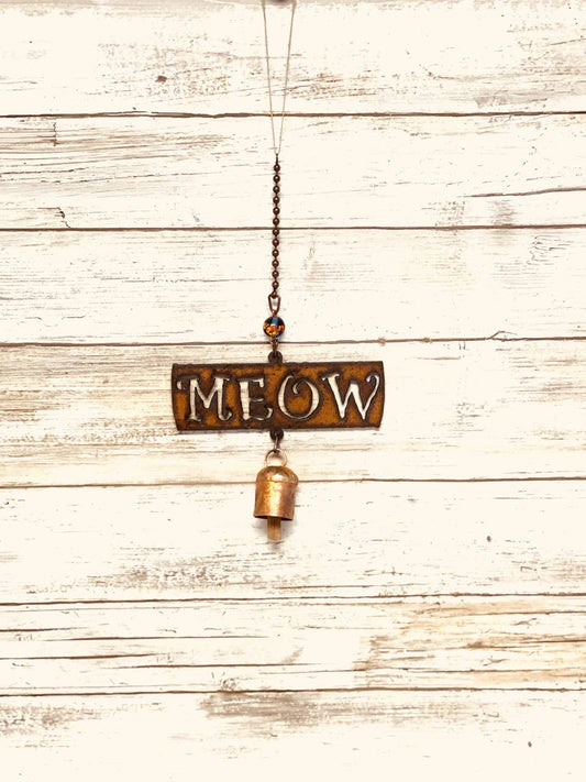 Meow Word Rustic Bell Kitty Cat Garden Chime