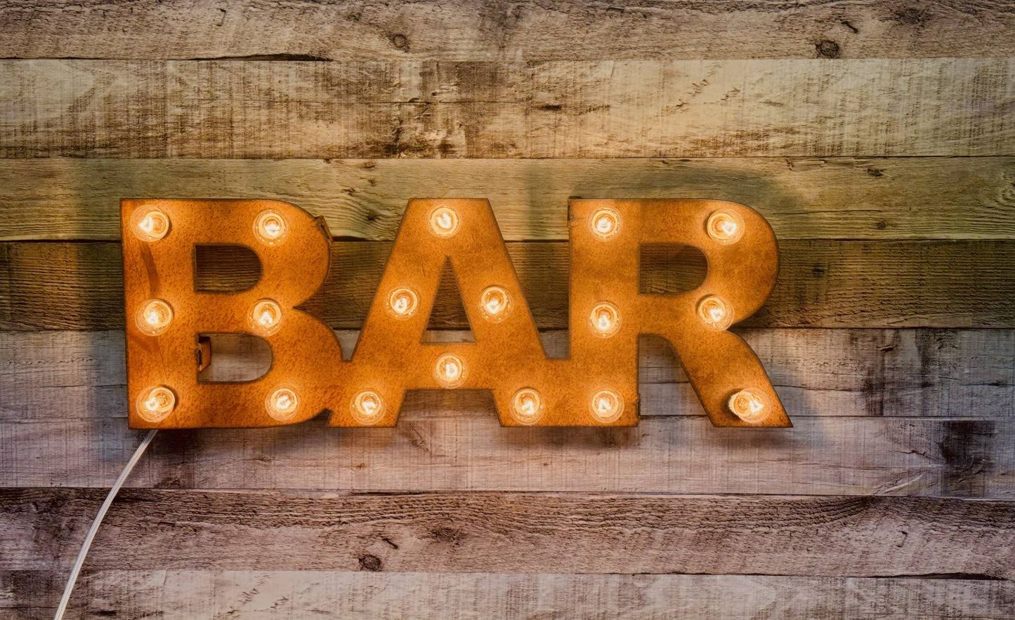 Bar Word Marquee Lighted Metal Rusted Sign