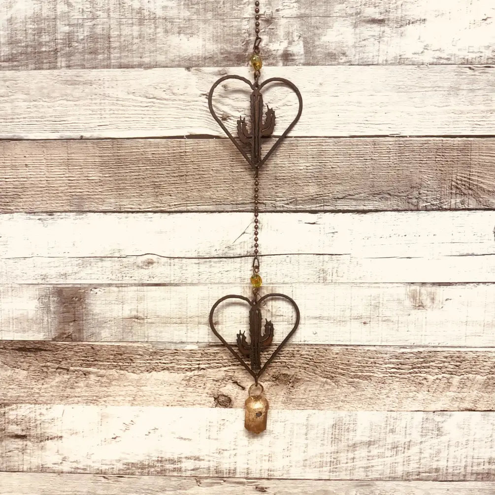 Heart Outline with Cactus Double Bell Rustic Metal Garden