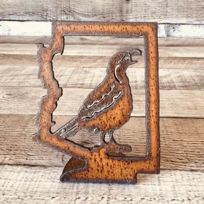Arizona Outline with Quail Rustic Metal Doodad Figurine