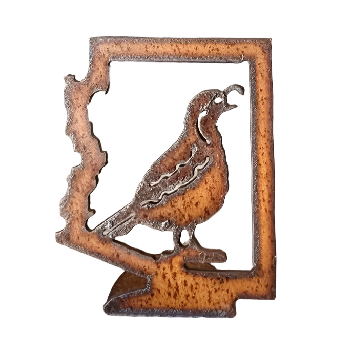 Arizona Outline with Quail Rustic Metal Doodad Figurine