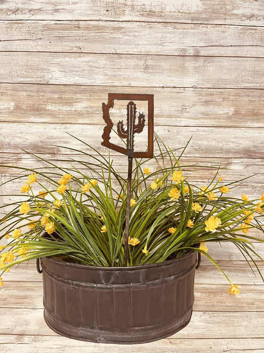 Arizona Outline with Cactus Garden Desert Plant Stake