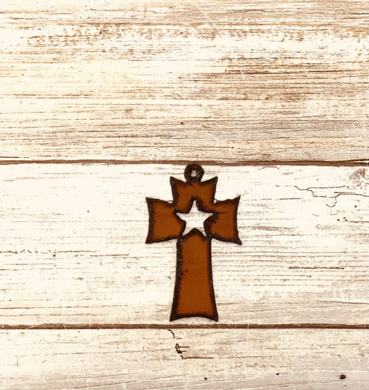 Cross with Star Charm Pendant Rustic Metal