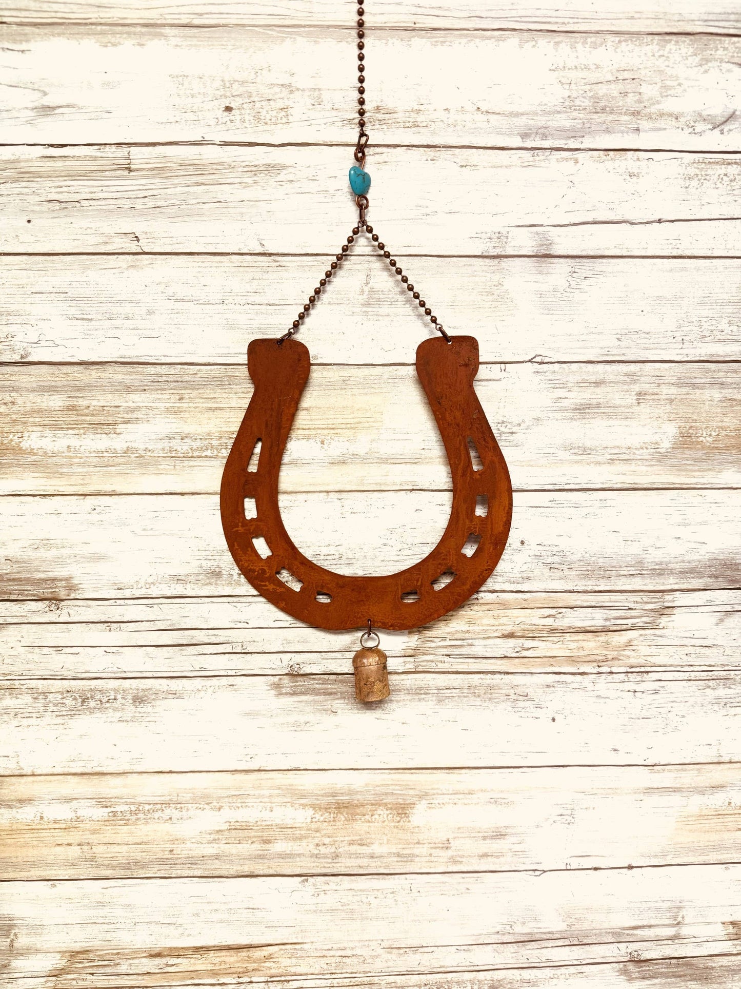 Horseshoe Rustic Metal Charm Bell Garden Rodeo