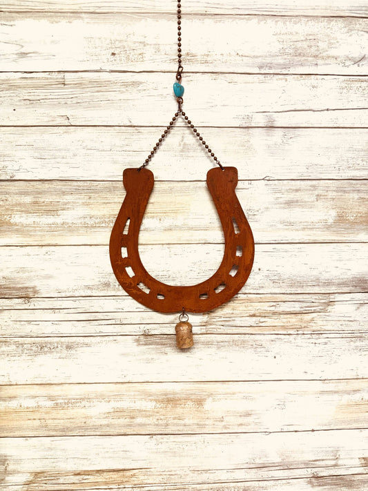 Horseshoe Rustic Metal Charm Bell Garden Rodeo