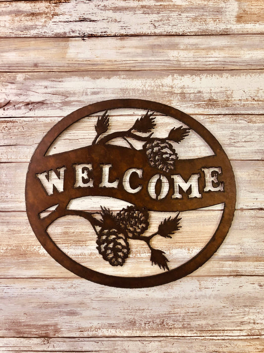 Pine Cone Oval Horizontal Welcome Sign