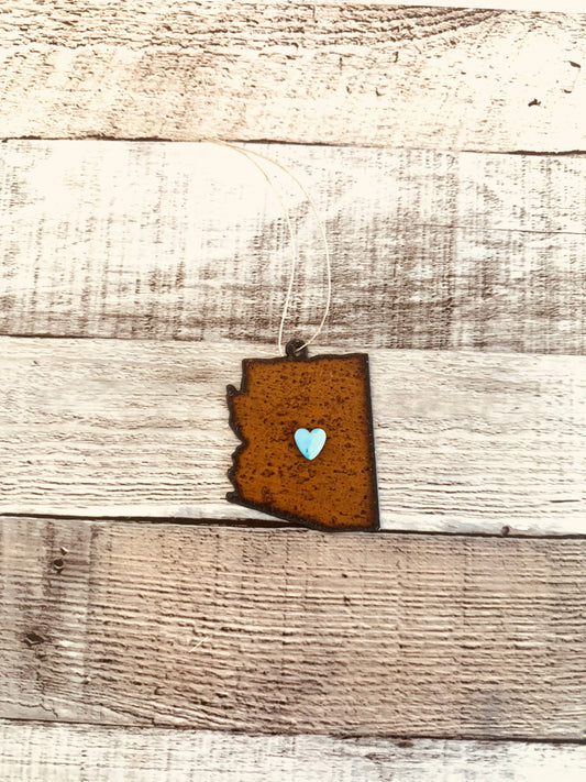 Arizona State shape Ornament with Faux Turquoise Heart