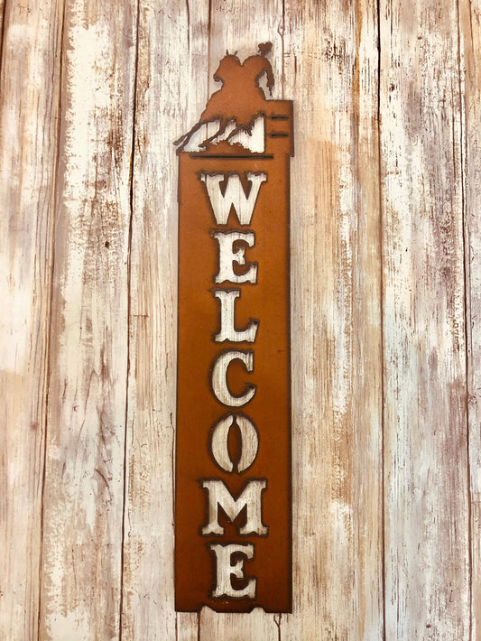 Barrel Racer Western Rodeo Vertical Welcome Sign