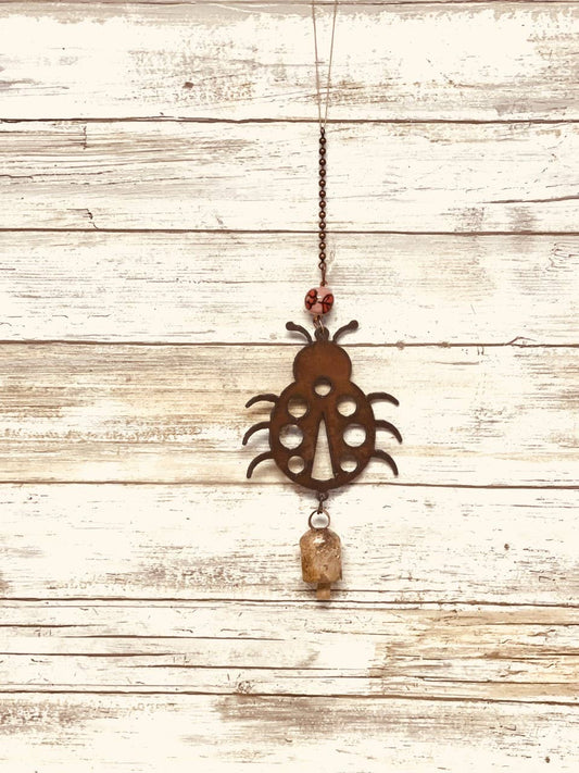 Lady Bug rustic Metal Garden Chime Bell