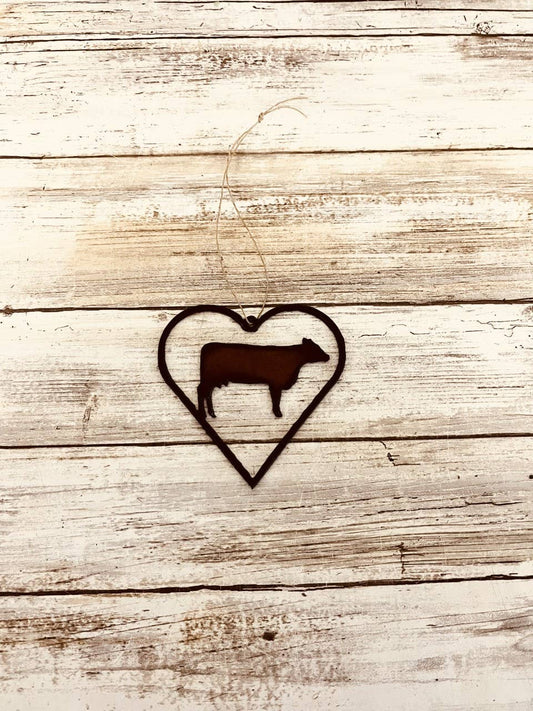 Heart Outline with Cow Ornament Dairy Farm Gift