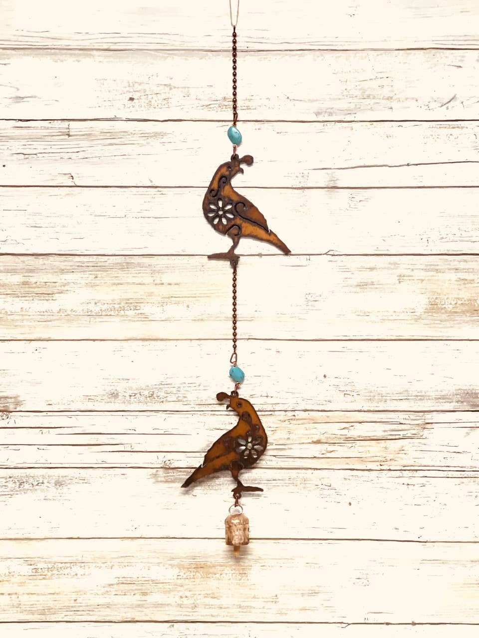 Quail DOUBLE bell Arizona Garden Chime Rustic Metal Decor