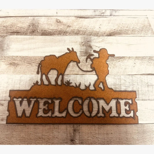 Miner and Mule Rustic Metal Welcome Sign Made in USA