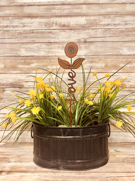 Love  With Flower Inspirational Garden Stake