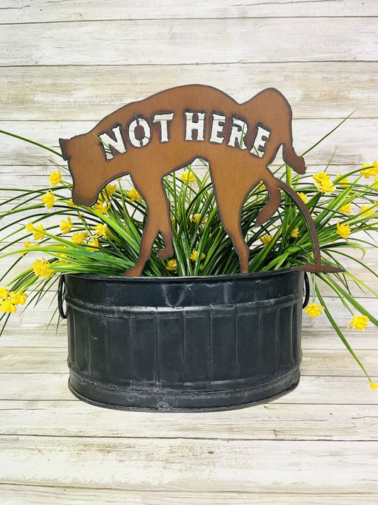 Not Here No Peeing Dog Metal Yard Sign