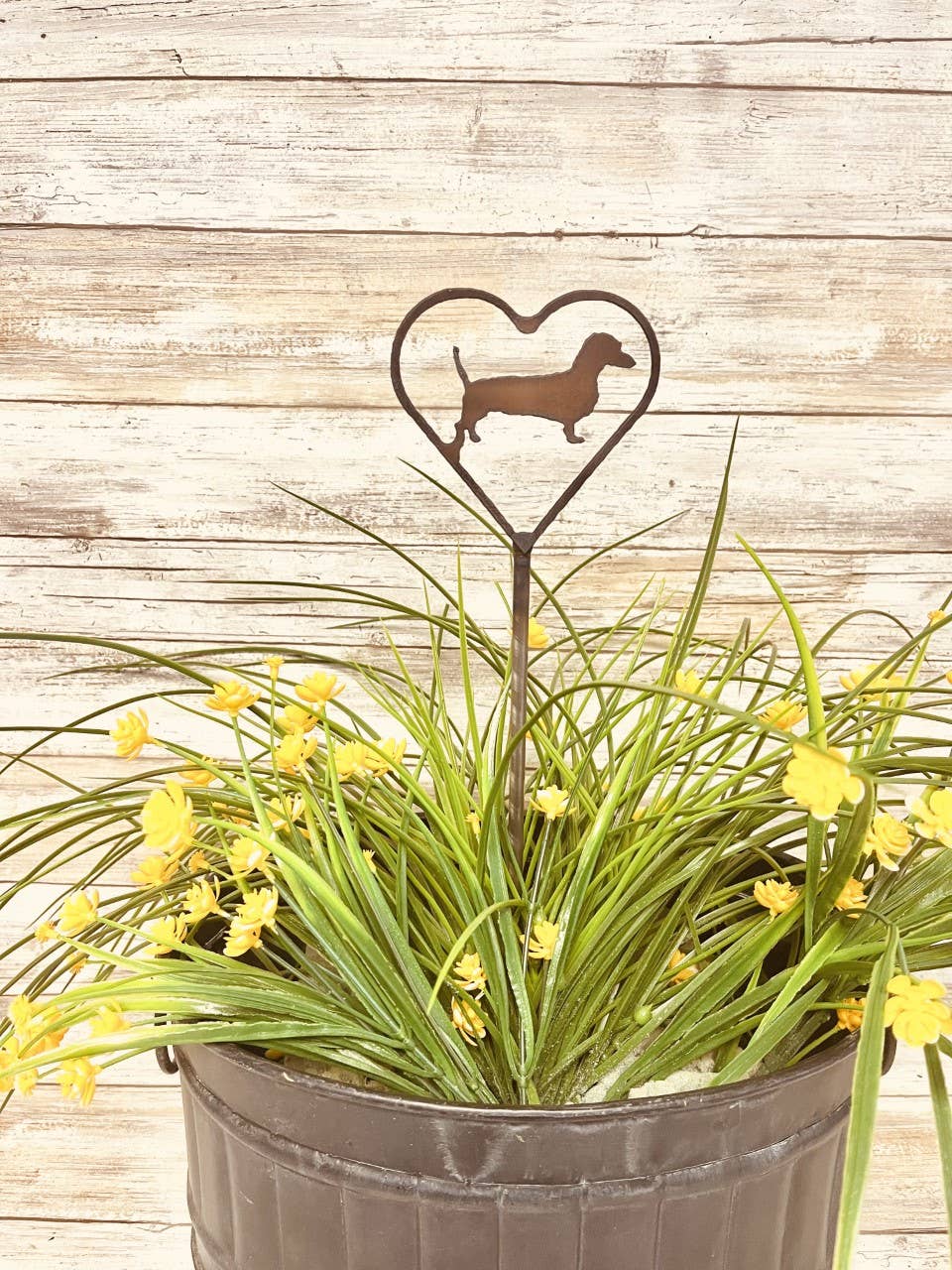 Heart Outline with Dachshund Weenie Dog Garden Plant Stake