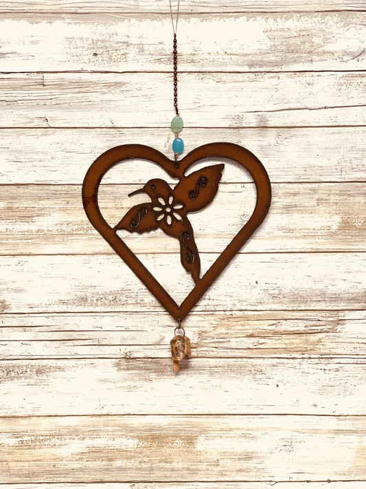 Heart Outline with Hummingbird 9 Inch Bell Garden Chime Bell