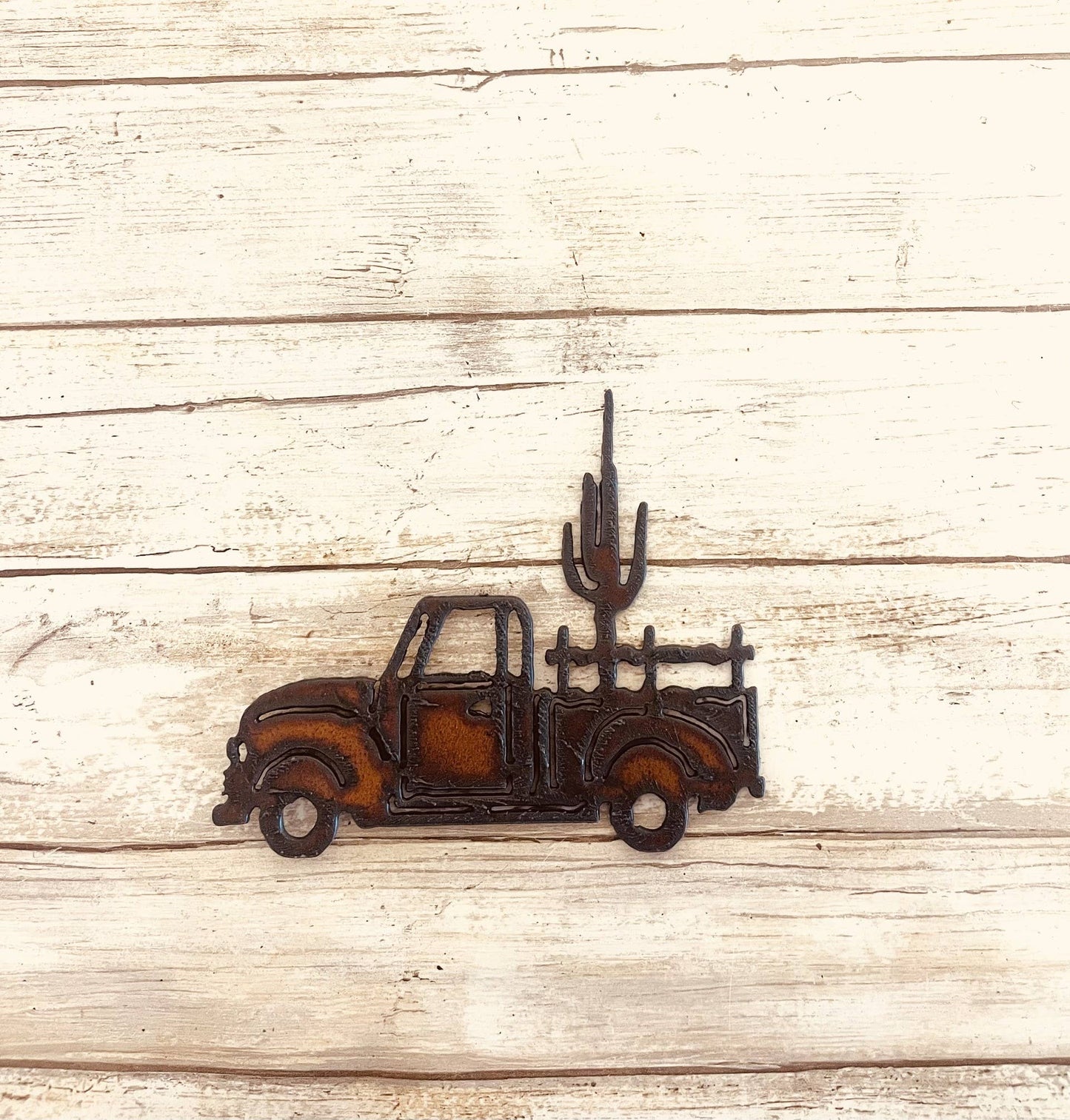 Vintage Farmhouse Truck with Saguaro Cactus Magnet Rustic