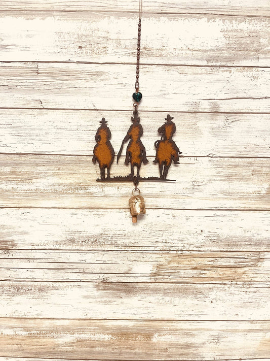 Outlaw Cowboys Rustic Western Bell Garden Chime Rodeo Gift