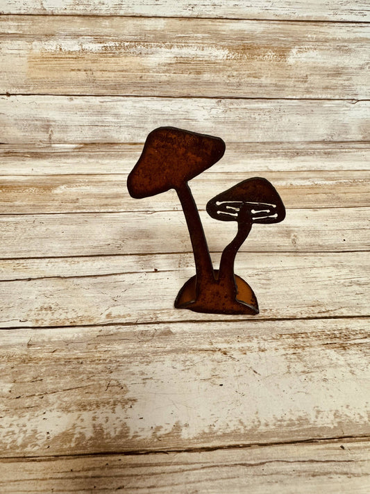 Double Mushroom Doodad Rustic Metal Tabletop Garden