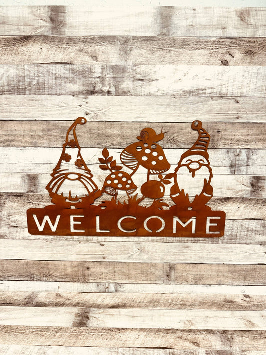 Gnome Garden Welcome Sign Rustic Metal Garden Sign