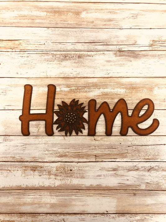 Home with O as Sunflower Rustic Metal Farm Sign