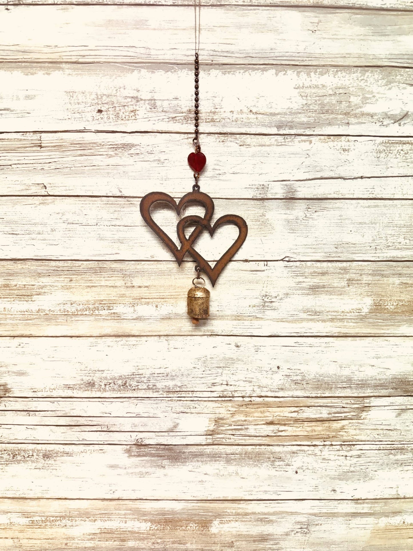 Double Heart Rustic Metal Garden Nana Bell Chime