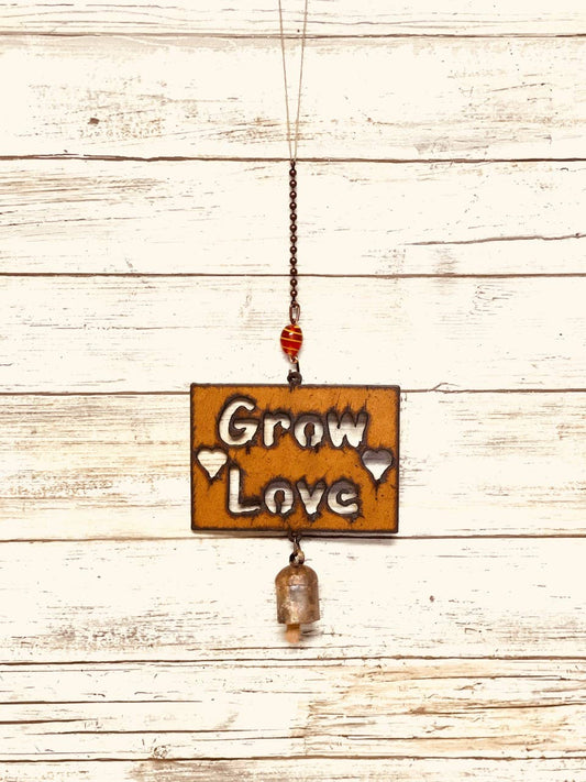 Grow Love Bell Rustic Metal Garden Chime