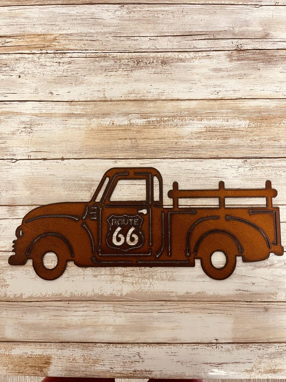 Vintage Pickup Truck with Route 66 Cut Out Image Sign