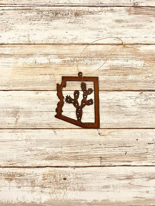 Arizona Outline Ornament with Prickly Pear