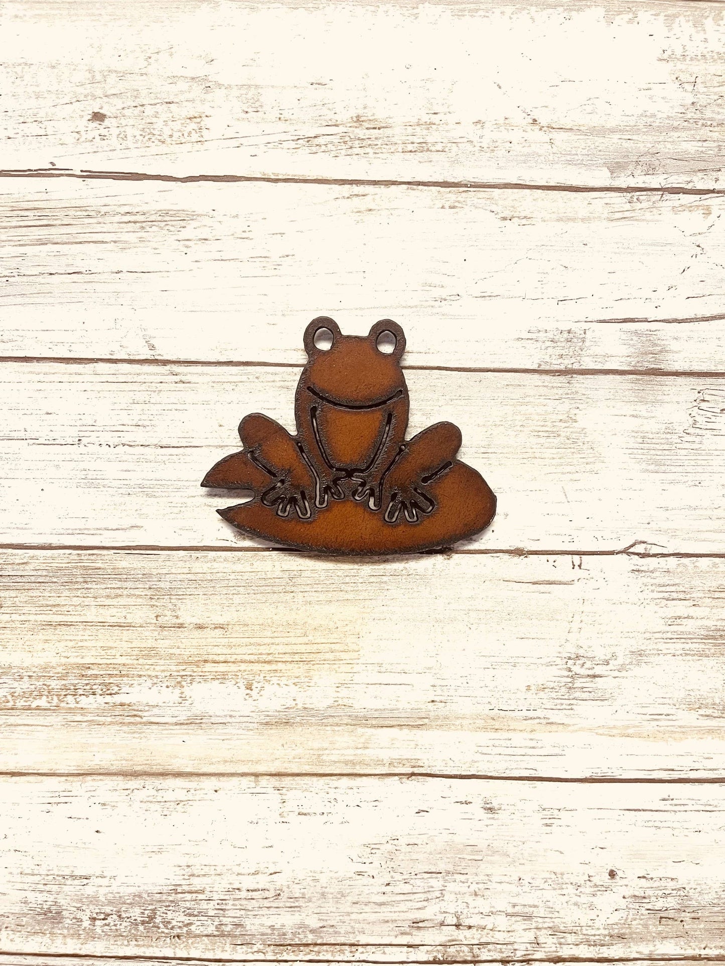 Frog on Lilly Pad Rustic Metal Magnet