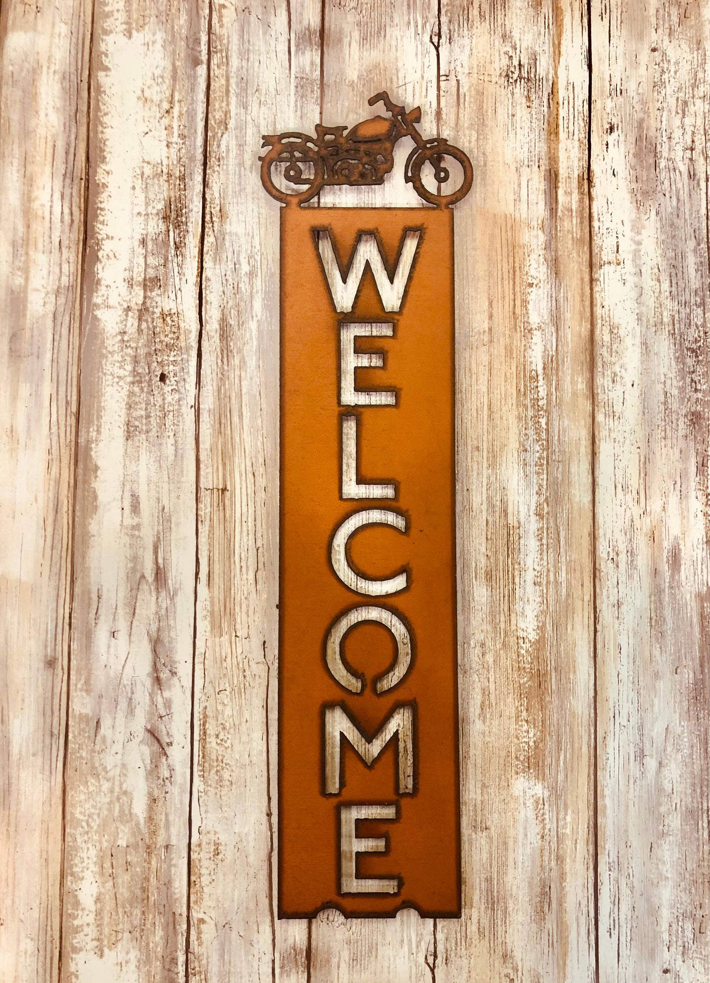 Vintage Motorcycle Vertical Welcome Sign