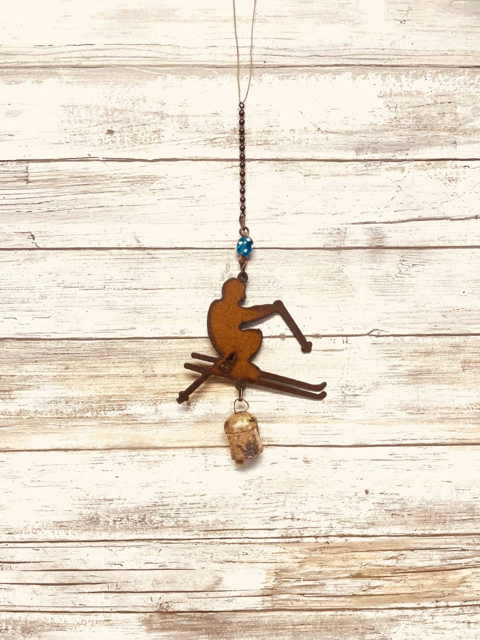 Skier Single Bell Rustic Lodge Garden Chime