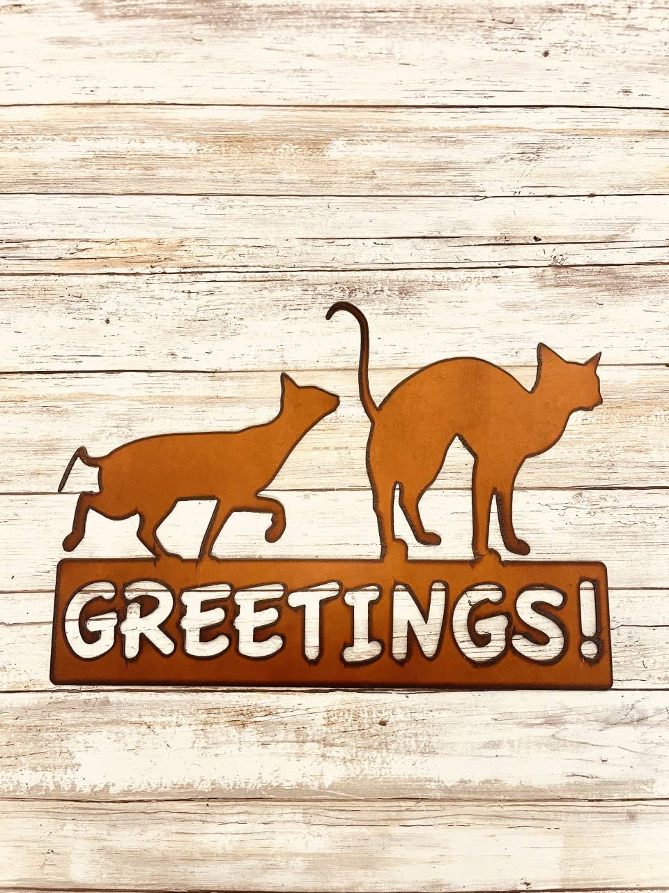 Serious Cat Greeting Sign Cat Kitty Metal Rustic Pet Sign