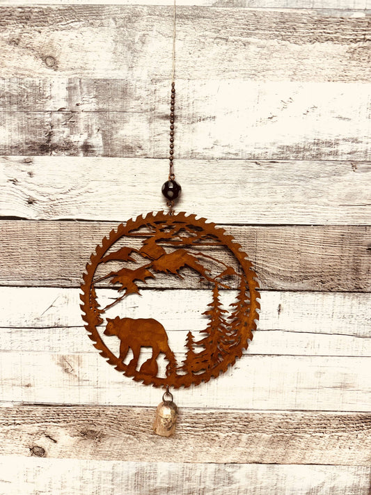 Bear Saw Blade Bell Rustic Garden Chime Montana Gift