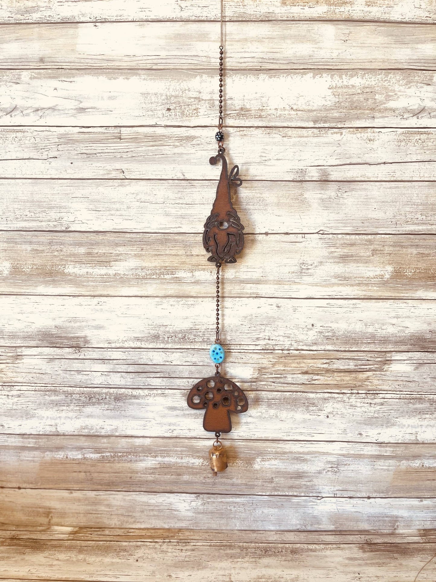 Gnome with Mushroom Double Bell Rustic Garden Chime