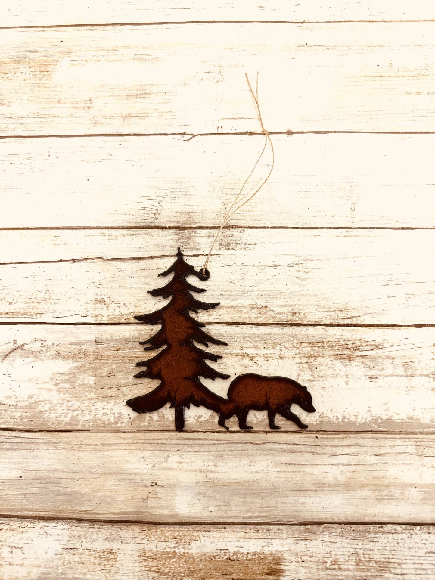 Black Bear and Tree rustic lodge Metal Ornament