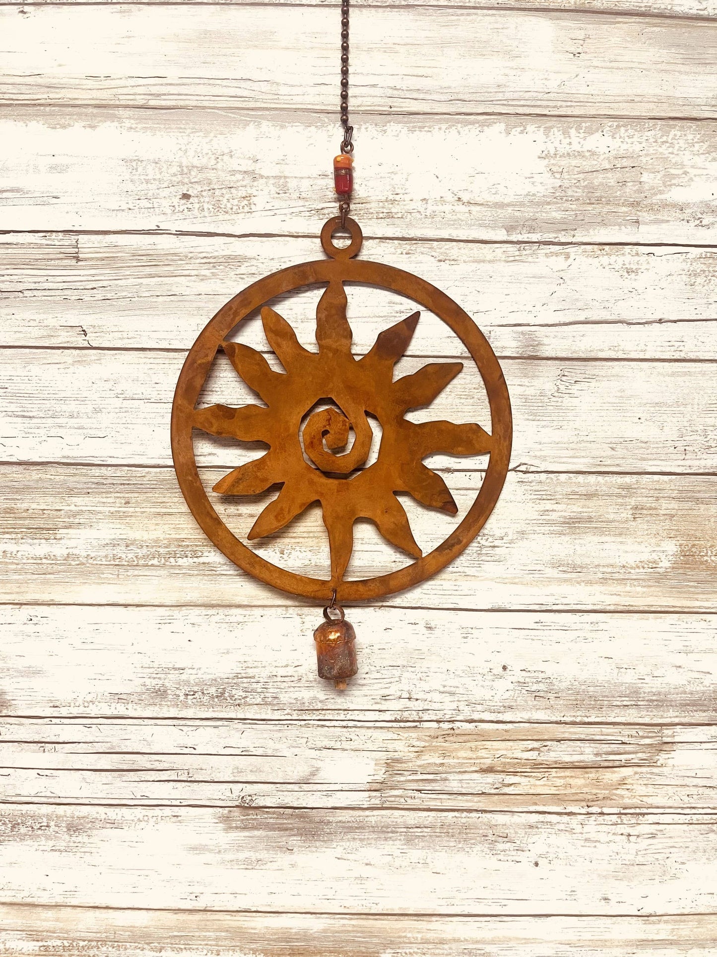 Sun with Swirl Rustic Metal Garden Bell Chime 8 Inch