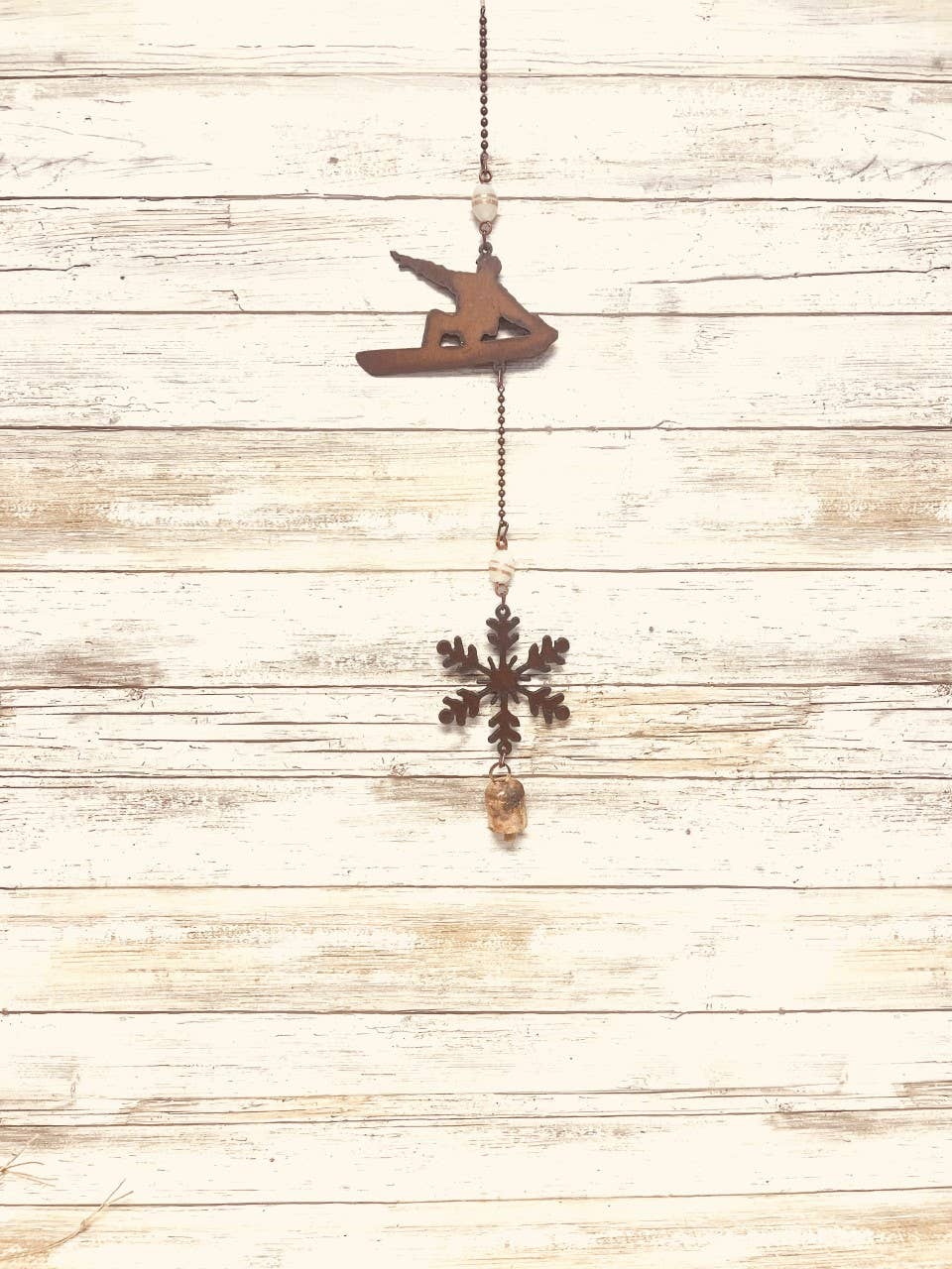 Snowboarder and Snowflake Bell Rustic Garden Chime