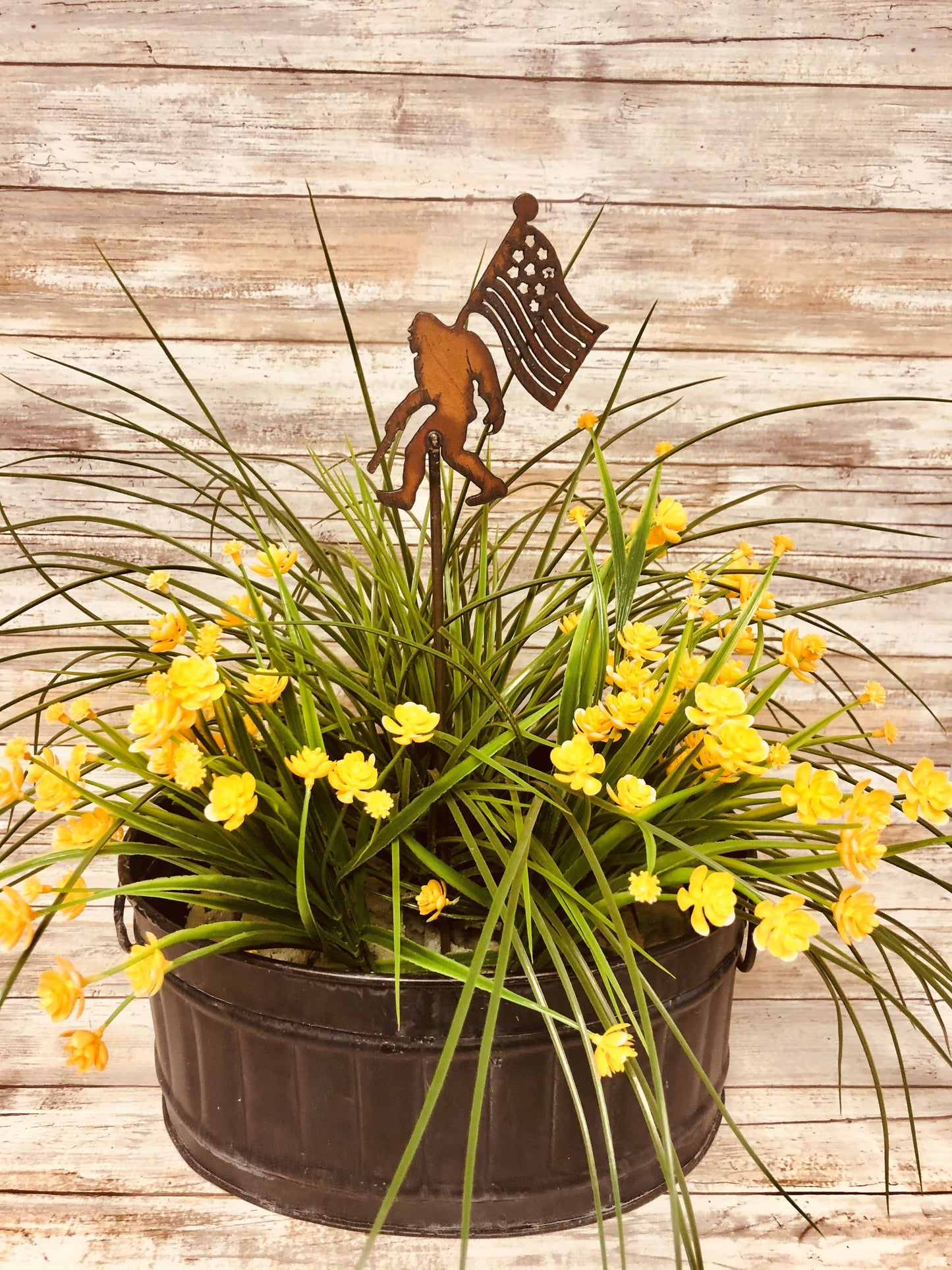 Bigfoot with Flag Yeti Sasquatch Garden Plant Stake