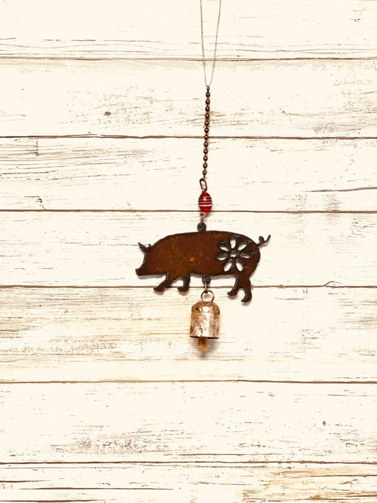 Pig Garden Friend Bell Rustic Metal Farmhouse Chime