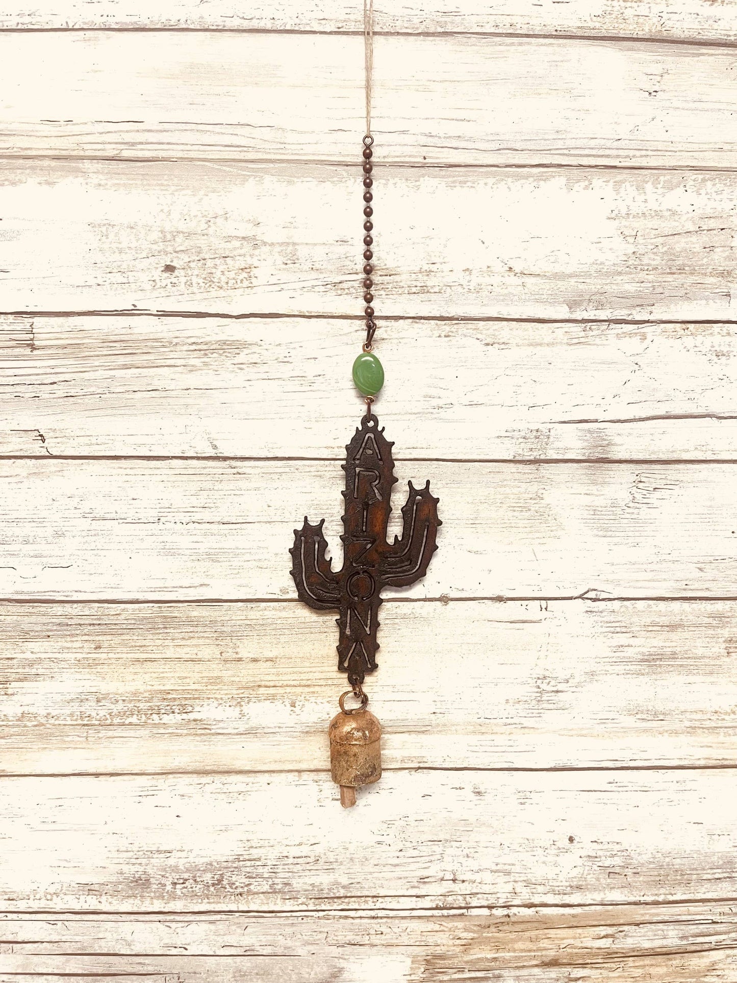 Saguaro Cactus with ARIZONA Cutout Single Bell Chime Desert