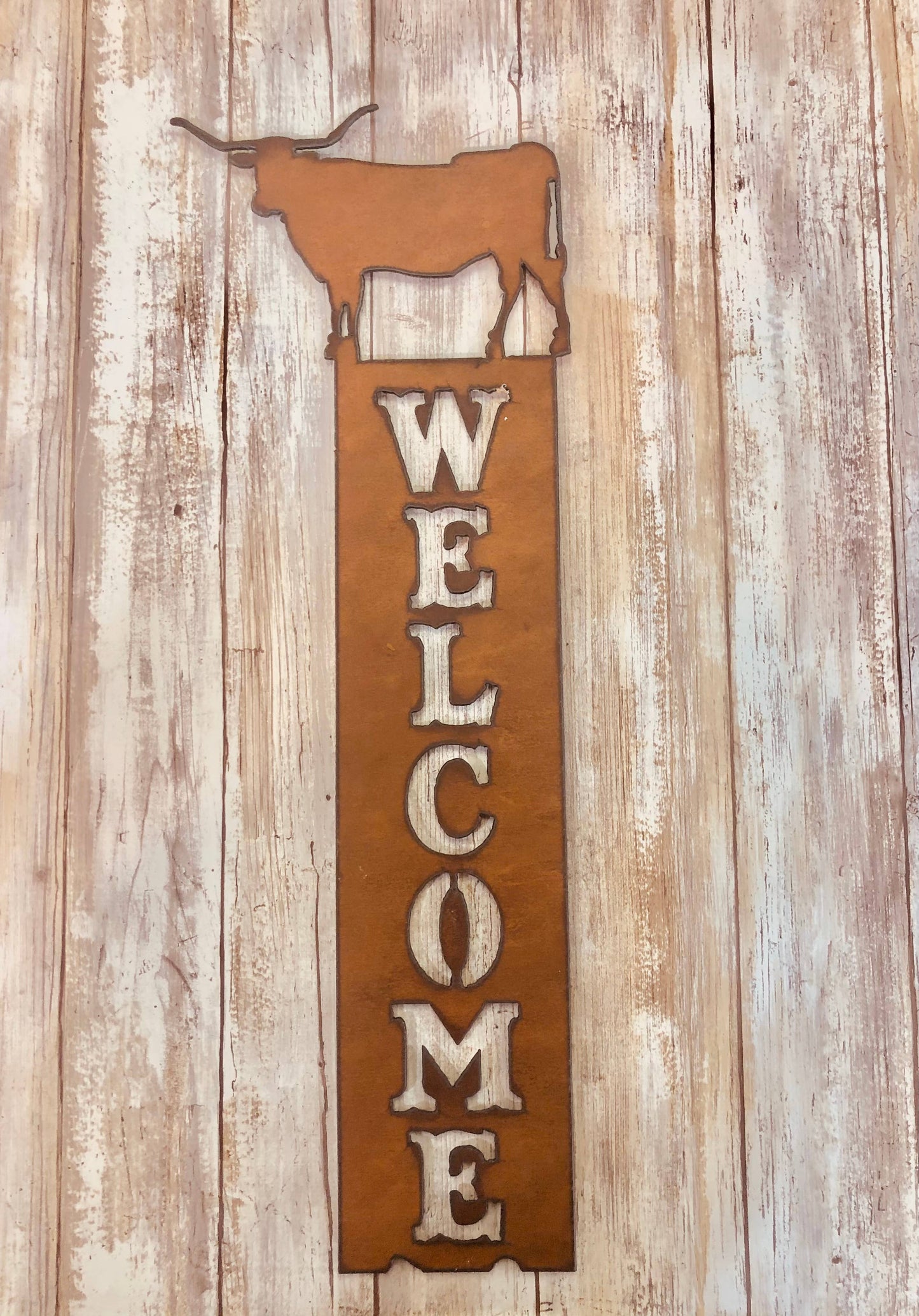 Full Body Steer Western Vertical Welcome Sign