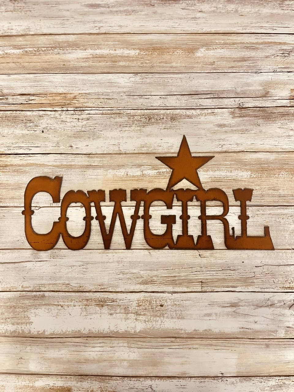 Cowgirl With Star Rustic Metal Sign