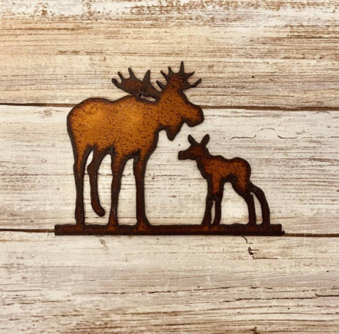 Moose and Baby Rustic Metal Lodge Magnet