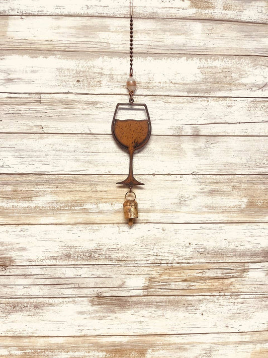 Wine Glass Bell rustic Garden Wine Lover Chime Home Decor