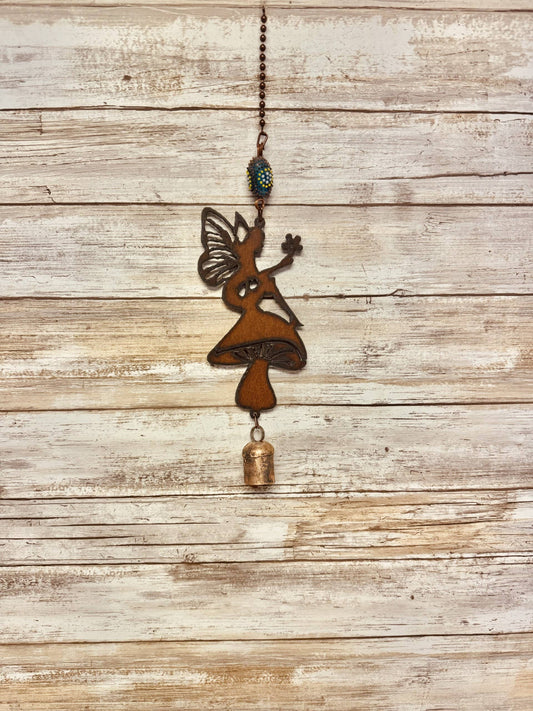 Mushroom with Fairy Nana Bell Rustic Garden Whimsical Chime