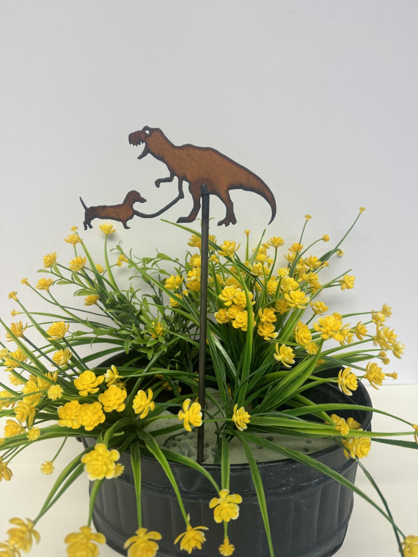 T-Rex with Dog Garden Plant Stake